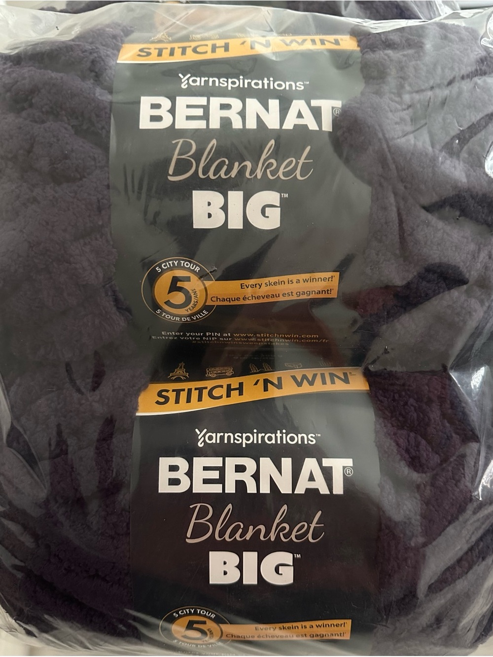 Bernat Blanket Big Chenille Blanket Yarn, Purple Moonlight Jumbo #7 Lot of 8
